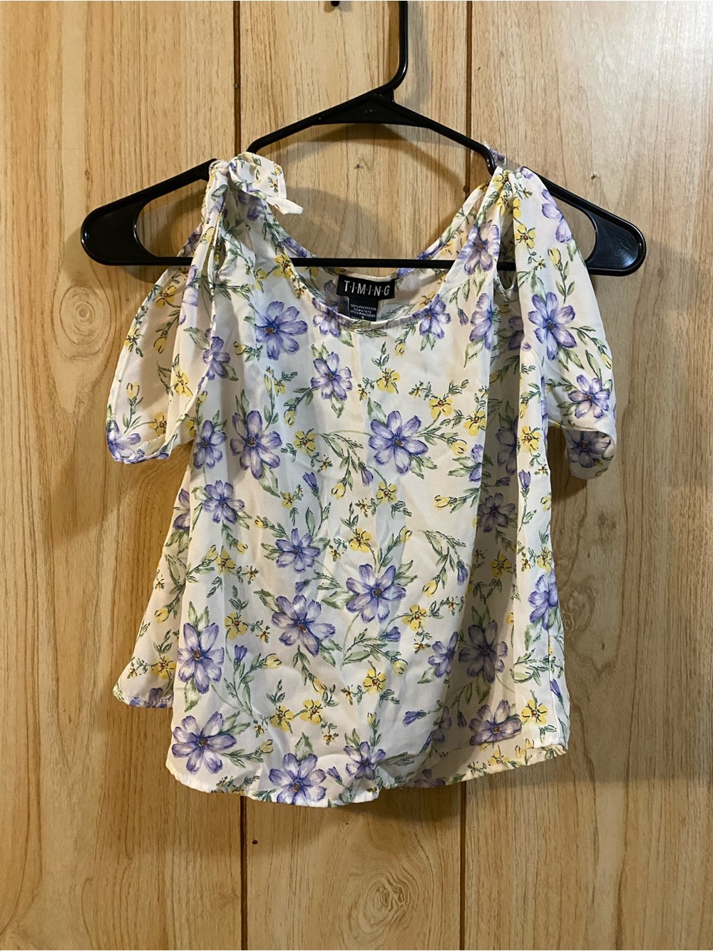 TIMING Cream Floral Tie-Shoulder Camisole with Lavender Blossoms